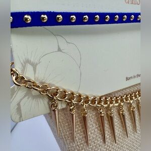 Carisma Gold Tone Spike + Blue Suede & Gold Stud Choker 2 Piece Necklace Set